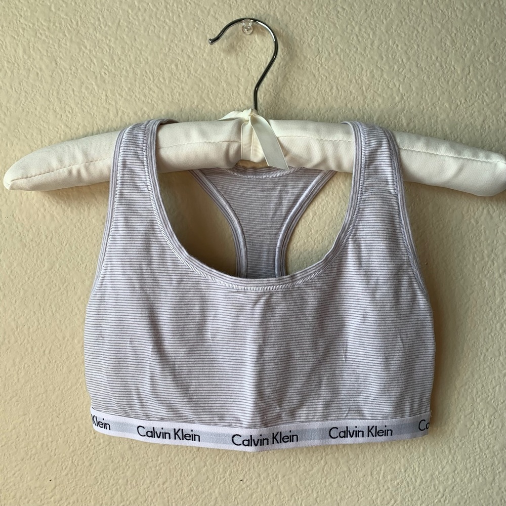 Calvin Klein Modern Cotton Bralette Gray White Stripe Logo Band Size Small - Picture 8 of 8